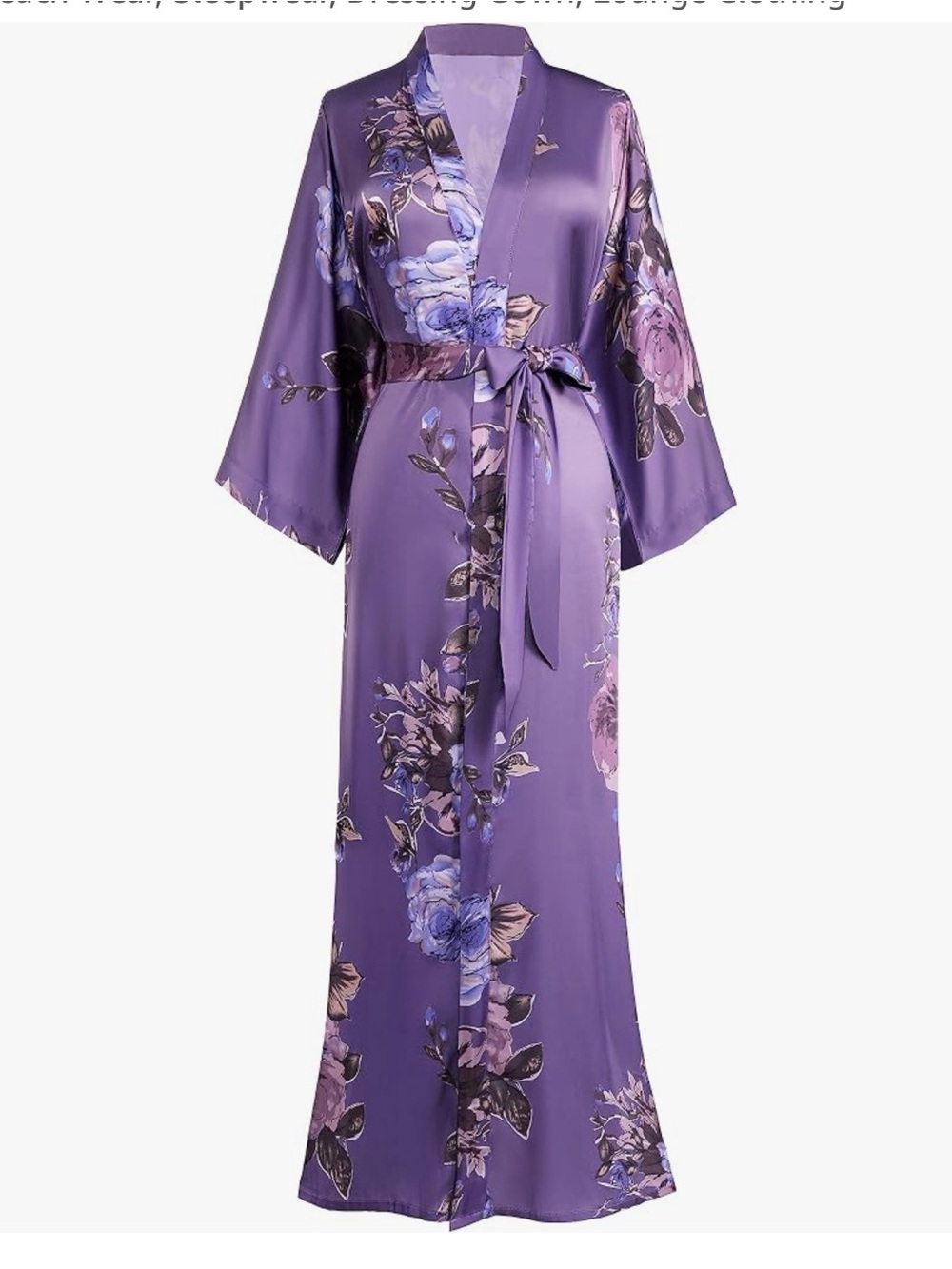 Purple Floral Satin Robe - Women Intimates & Sleepwear